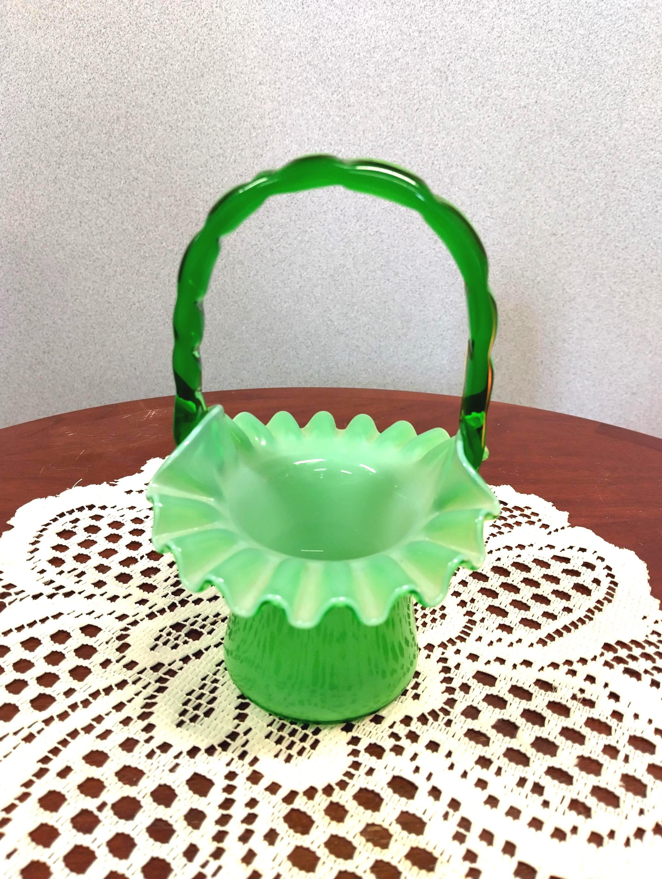 Fenton Emerald Green Basket - Etsy