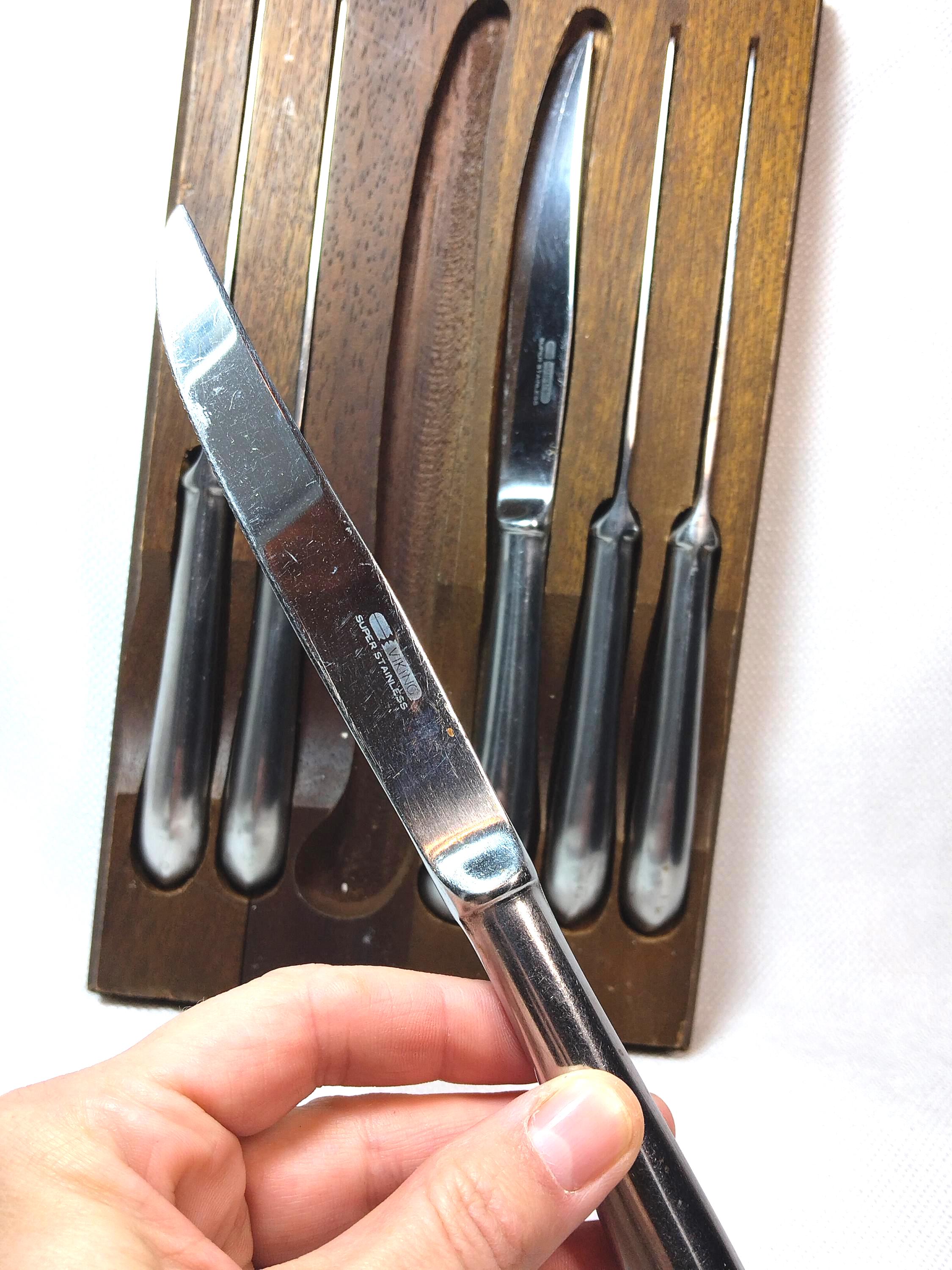 Vintage Viking Super Stainless Steel Steak Knife Set of 6 Wood