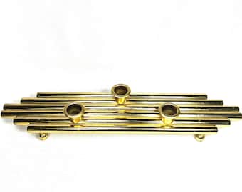Vintage MCM Brass Tubular Tapered Candlestick Holder 1980s