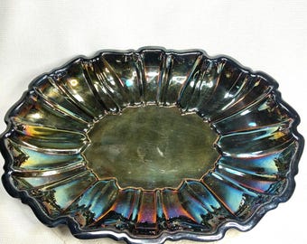 Antique Cheshire Silver Co Large Serving Bowl Silver Plate 1920s Natural Tarnish Iridescent