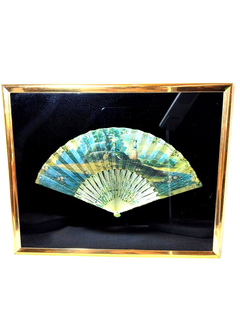 Vintage 3D Metallic Foil Art Dufex Asian Fan Design 1980s image 3