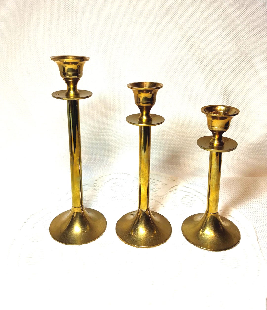 Vintage Brass Tapered Candlestick Holders Graduated Tulip Set of 3 ...
