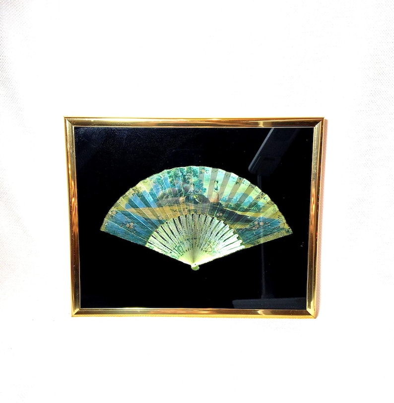 Vintage 3D Metallic Foil Art Dufex Asian Fan Design 1980s image 1