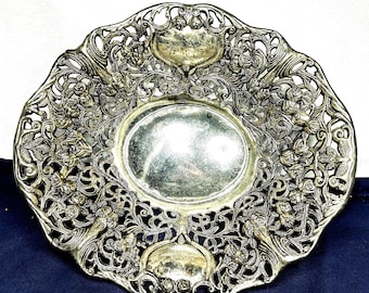 Bol de cesta calada chapado en plata vintage de Godinger – Centro de mesa con un ornamentado diseño floral