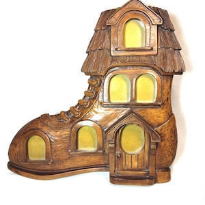 Vintage Boot Picture Frame Faux Wood 6 Photo Slots