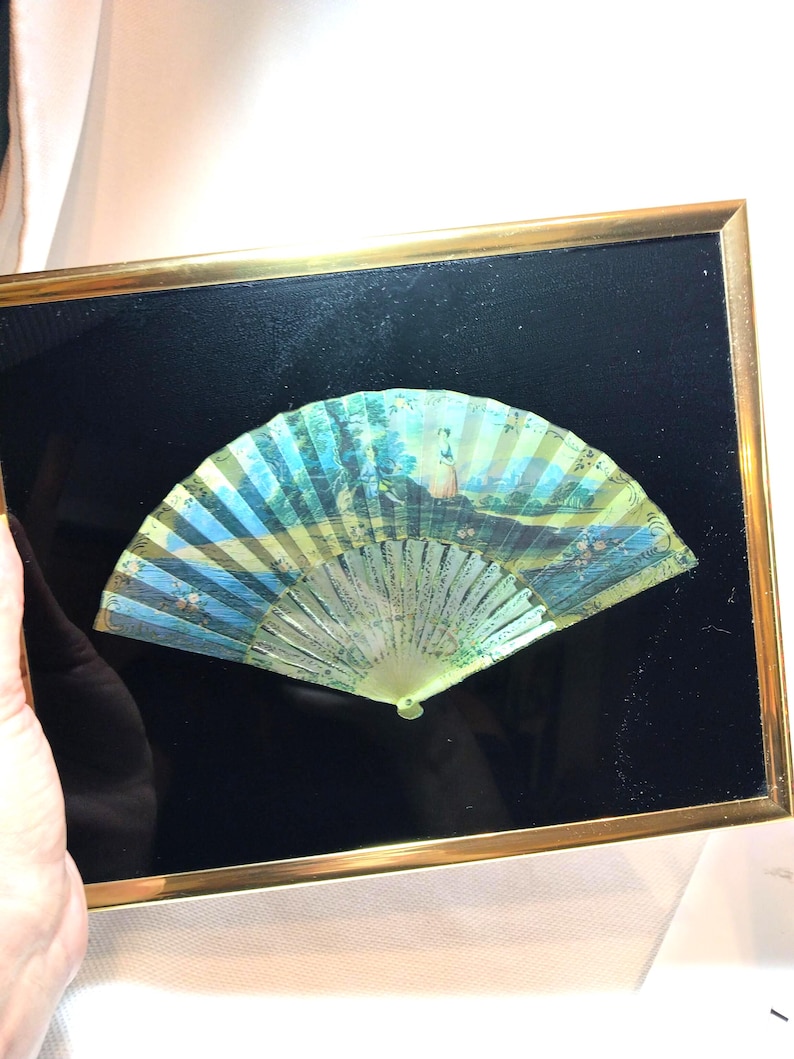 Vintage 3D Metallic Foil Art Dufex Asian Fan Design 1980s image 6