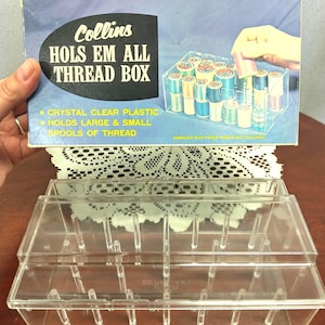 Vintage 1950s Collins "Hols Em All" Thread Box Sewing Spool Storage New Old Stock