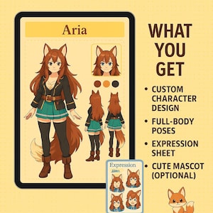 Custom Anime Character Reference Sheet – VTuber, DnD OC, Chibi Avatar, Streamer Persona Art