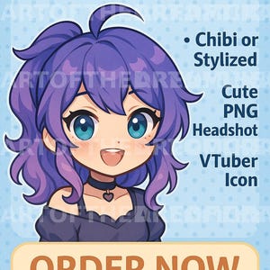Custom Anime PFP – Cute Chibi or Stylized Avatar | PNG Headshot for Vtuber, Streamer, Discord Icon, Profile Picture