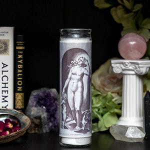 Venus | Aphrodite Devotional Candle - Hellenic Goddess of Love Worship Candle | Pagan Altar Offering | Greek Mythology Gift