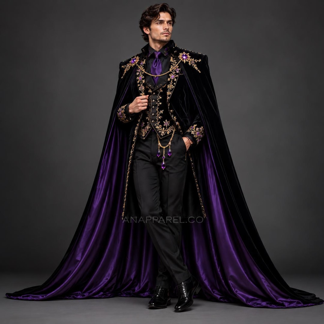 Vampire Robe Male Royal Gothic Coat Men | Victorian Vampire Cape | Black Purple Medieval ...