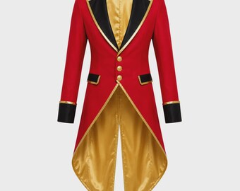 Men's Handmade Caine Inspired Digital Circus Ringmaster Tailcoat Red Black Cosplay Jacket