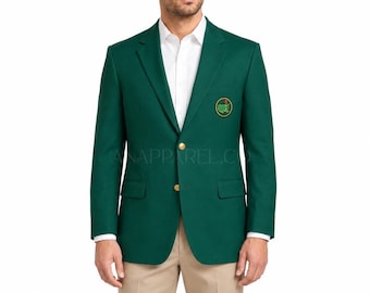 Men's Green Golf Blazer, Tournament Sport Coat, Classic Champion Style Jacket, 2 Button Cotton Suit Jacket, Vintage Golf Coat, Event Wear