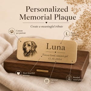 Personalized Pet Memorial Plaque, Custom Dog Portrait Name Plate, Engraved Urn Plaque, Memory Box Label, Loss of Dog Sympathy Gift