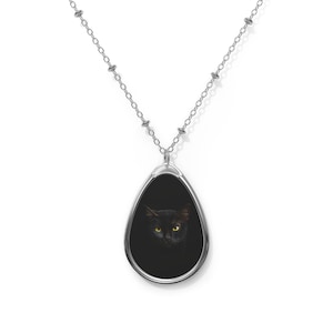 Mystical Cat Oval Necklace, Unique Jewelry, Cat Lovers Gift, Halloween Accessory, Enchanting Pendant