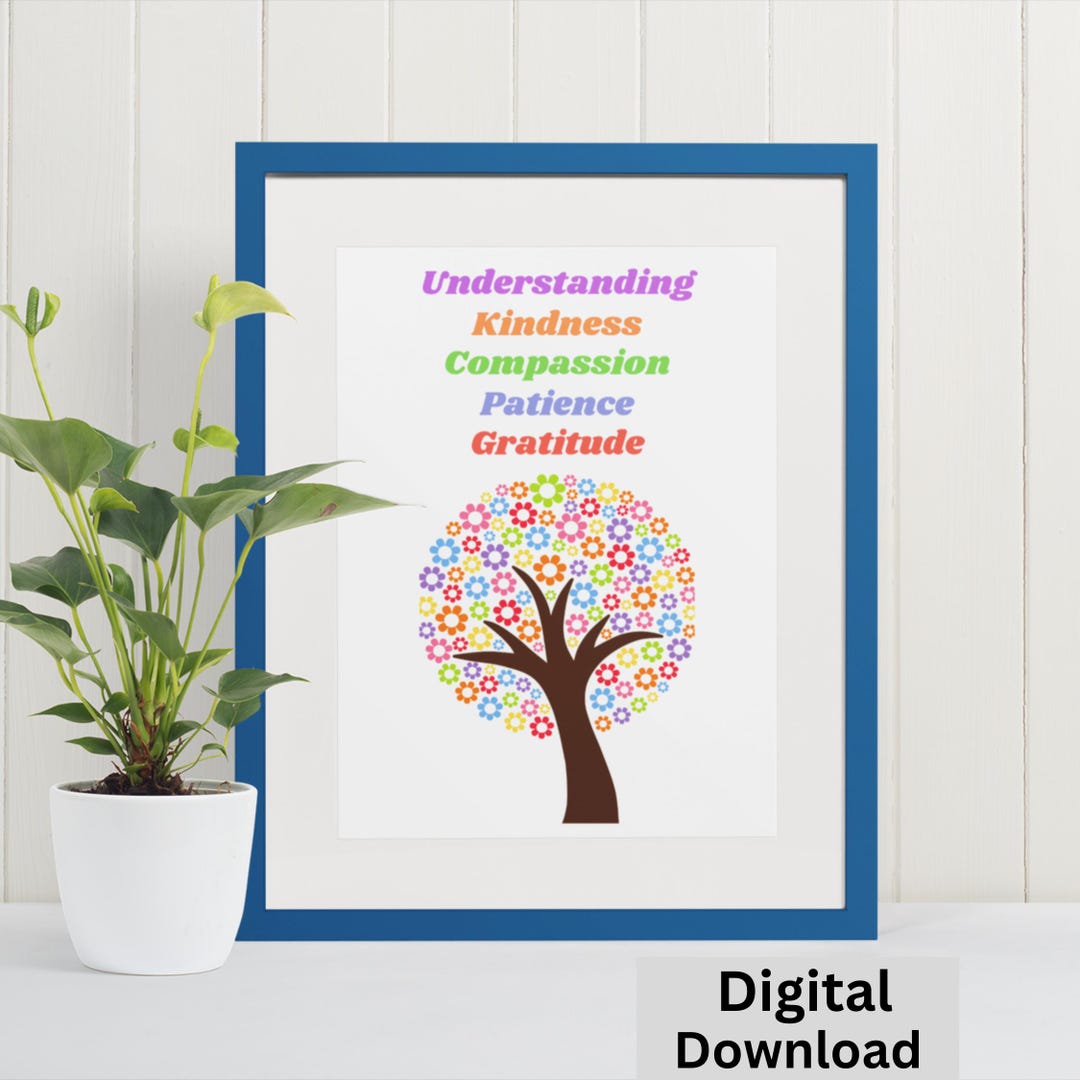 Floral Tree Wall Prints, Positive Poster, Positivity Wall Art, Colorful ...
