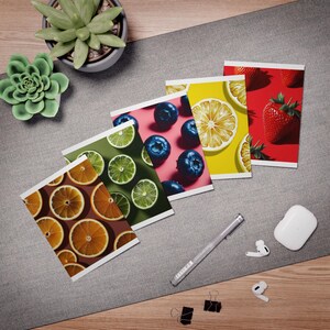 Set di biglietti di auguri con frutta vibrante, biglietti di auguri colorati, biglietti a tema agrumi e bacche, perfetti per compleanni, biglietti di ringraziamento, stagionali