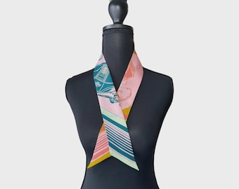 Pink Teal Seidentwill: Streifen-Print, Mode-Accessoire für Hals, Haare & Taschen