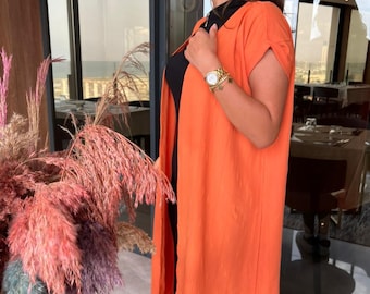 Cardigan senza maniche in crepe arancione: copricostume da spiaggia boho, lunghezza maxi