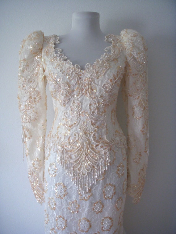Amazing 90s Cream and Gold Wedding Dress by ALFRE… - image 4