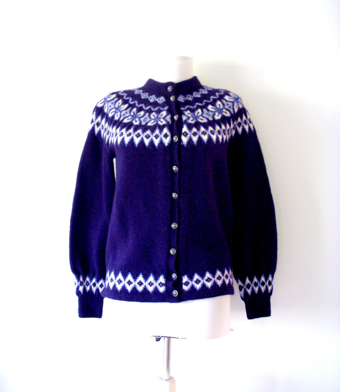 Navy Blue FAIR ISLE Cardigan Sweater by Paul Mage Denmark - Etsy