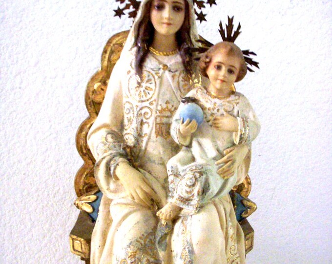 Vintage Our Lady of Mt. Carmel Statue Made in Spain Madonna and Child