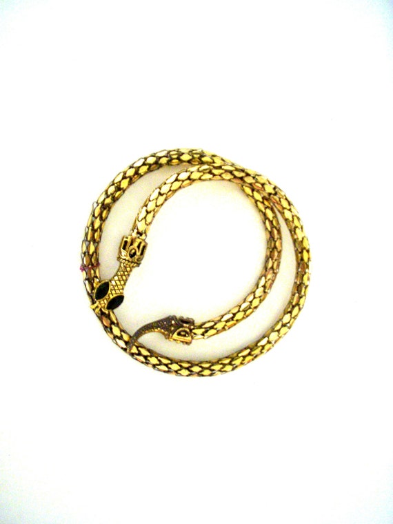 Vintage Gold Tone Metal Snake Arm Cuff Bracelet, C