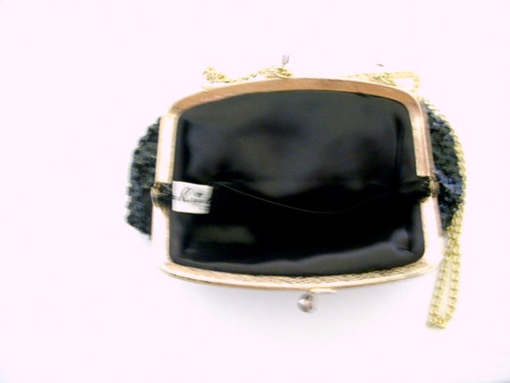 Elegant Black Sequin Evening Bag, Vintage 80s Bla… - image 5