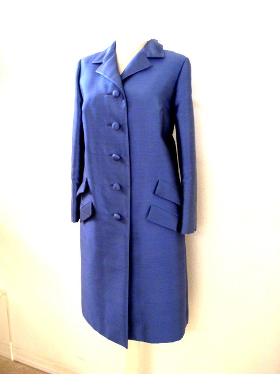Vintage 50s 60s Slate Blue Silk Coat 1950s 1960s Heavy Silk | Etsy