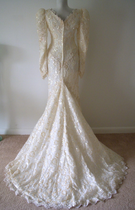 Amazing 90s Cream and Gold Wedding Dress by ALFRE… - image 2