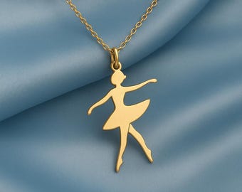 Collier Pendentif Danseuse De Ballet - Plaqué Or Jaune 750, Zircon Blanc, Neuf Avec étiquettes