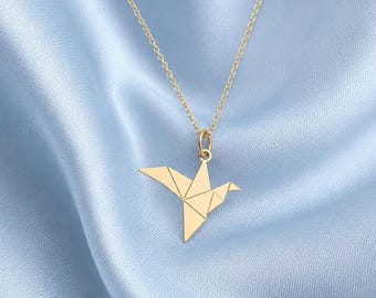 Sterling Silver Origami Bird Necklace – Minimal Geometric Pendant, Dainty Jewelry
