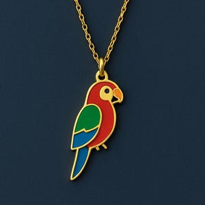 Parrot Pendant Necklace – Tropical Bird Jewelry for Women – Sterling Silver Animal Necklace – Exotic Colorful Inspired Dainty Necklace Gift