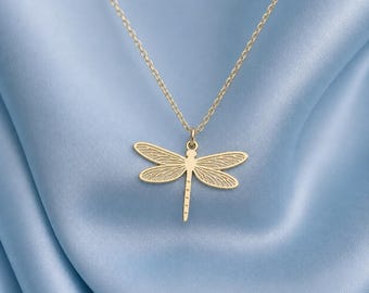 Sterling Silver Dragonfly Necklace - Dainty Insect Pendant