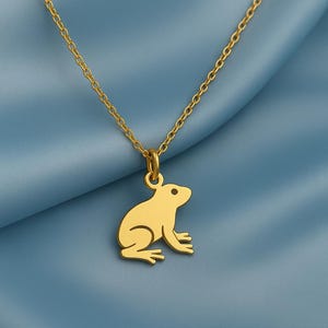 Frog Necklace – Cute Plate Animal Pendant Jewelry, Gold Plated Minimalist Charm on Cable Chain, 925 Sterling Silver