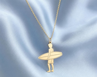 Collar de surfista de plata de ley - Colgante minimalista de ola oceánica