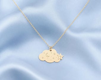 Sterling Silver Cloud Star Necklace: Whimsical Sky Charm