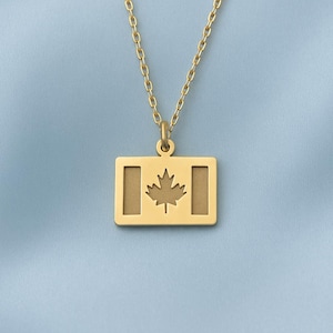 Canada Flag Pendant Necklace –Maple Leaf Flag Jewelry for Women –Sterling Silver Minimal Necklace –Patriotic Everyday Necklace Gift for Her