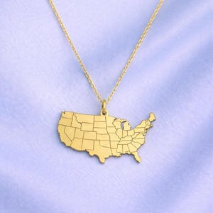 Sterling Silver USA Map Necklace - Minimalist Travel Jewelry