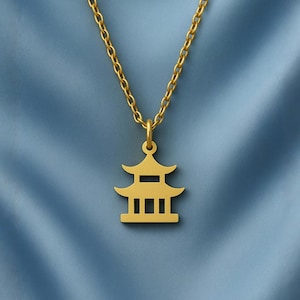Chinese Pagoda Pendant Necklace Handmade 925 Sterling Silver| Unique Spiritual Jewelry| Asian Symbol Necklace| Ethnic Gift| Cultural Pendant