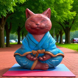 Blue Cloak Buddha Cat Statue – Handmade Spiritual Cat Figurine – Zen Meditation Sculpture (8.5x11x12 cm)