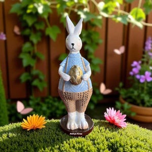 Hand-Painted Pastel Pink Bunny Figurine: Easter Rabbit Decor (12x8x15 cm)