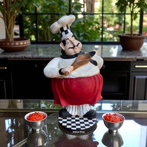 Handmade Chef Statue – Colorful Kitchen Decor Figurine – Unique Italian Culinary Gift – 40 cm Hand-Painted Sculpture