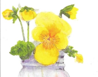 Yellow Pansies Card, Yellow Floral Card, blank note card, Yellow Flower Greeting card