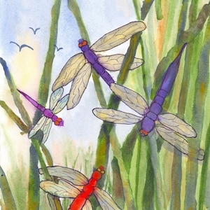 Dragonfly card, dragonfly watercolor print, dragonfly blank card, dragonfly note card. Dragonflies Print, Mother&#39;s Day Card