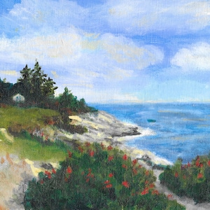 Pemiquid Lighthouse Acrylic Painting Card: Maine Coast Note Card (5x7&quot; Matted Print)