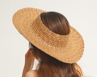 Chapéu sem copa - Chapéu de palha feminino - Chapéu moderno de verão - Lauhala Papale - Chapéu havaiano - Chapéu de praia trançado - Presente para ela - Chapéu boho