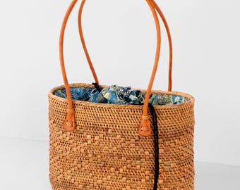 Bolsa de vime Sundung Diamond - Bolsa de ombro de verão - Bolsa de palha feminina - Presente para ela - Bolsa de praia com alça superior - Bolsa de vime balinesa - Cesta boho