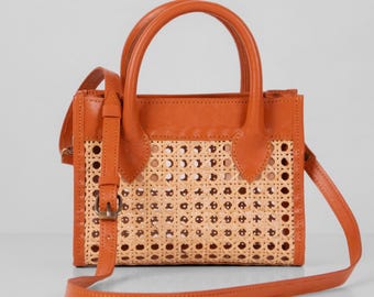 Bolsa Melissa Rattan - Bolsa de Couro - Bolsa de Verão Transparente - Bolsa de Palha Feminina - Cesta Boho - Presente para Ela - Bolsa de Ombro Transparente de Praia Bali
