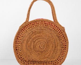 Bolsa de vime em formato de caracol - Bolsa de verão da moda - Bolsa de palha feminina - Presente para ela - Bolsa de praia com alça superior - Bolsa de vime balinesa - Cesta boho boho